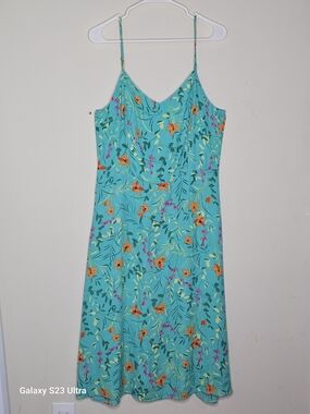 long tall sally Turquoise Floral Summer Midi Dress with Pink & Orange Accents 10